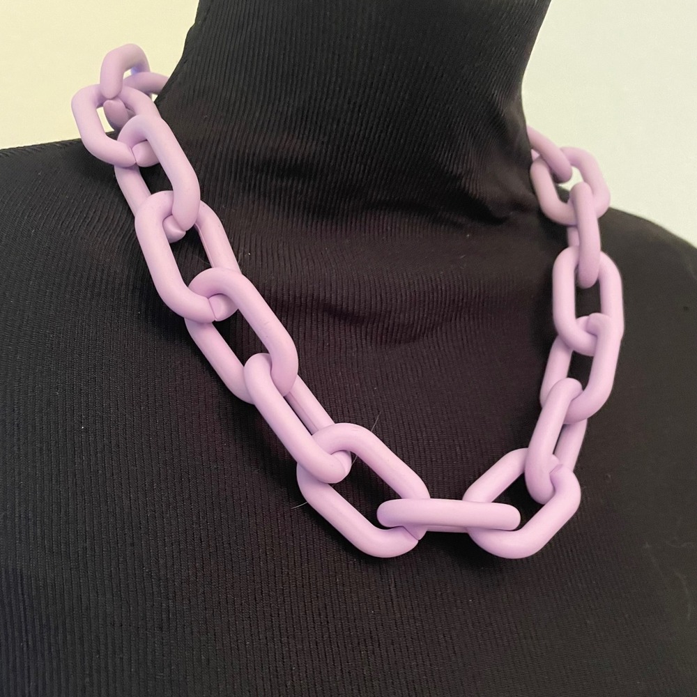 Matte Lavender Purple Chunky Acrylic Chain Link Necklace Adjustable Statement